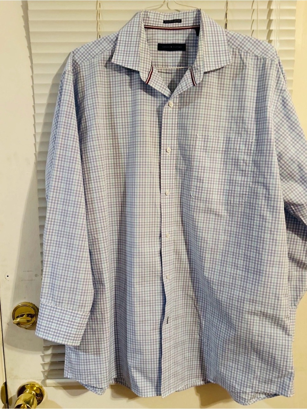 Tommy Hilfiger Blue Purple Plaid Checkered Regular Fit 17 1/2 32/33 Dress Shirt